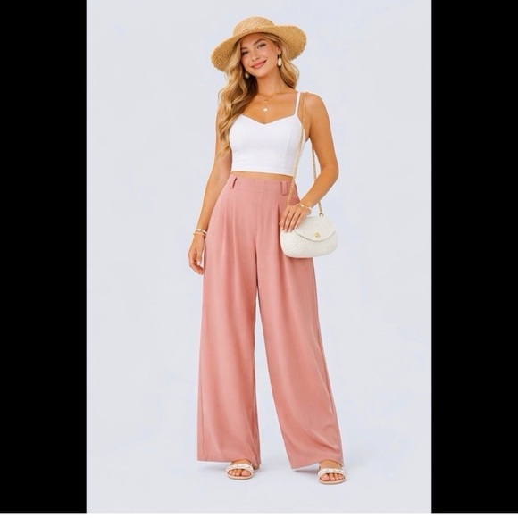HALARA Dusty Rose Pull On Wide Leg Trouser Pants - Picture 2 of 11